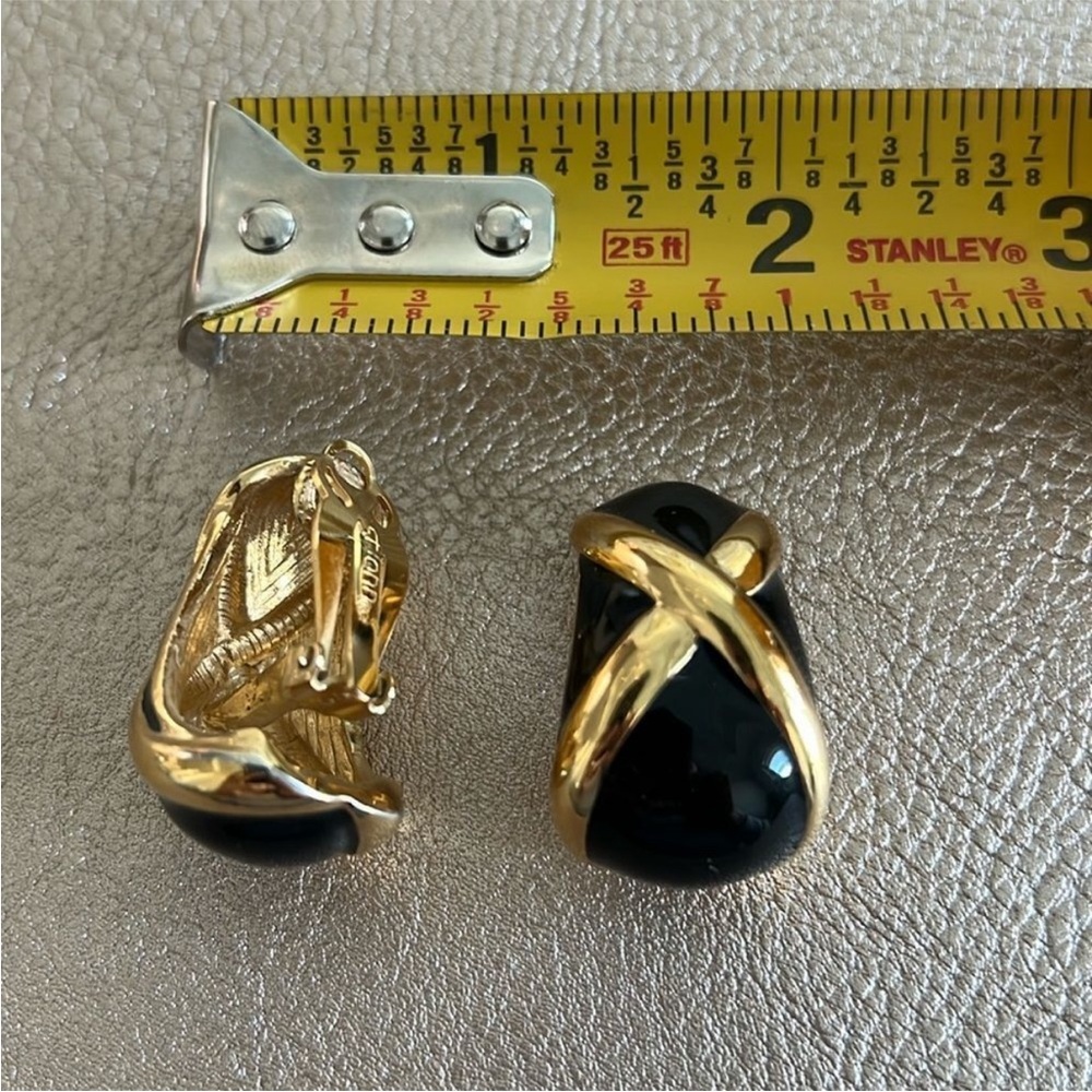 St. John Gold and Black Clip-On Earrings - Picture 3 of 4